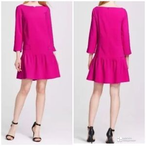 VICTORIA BECKHAM Fuchsia Jacquard Drop Waist Dress